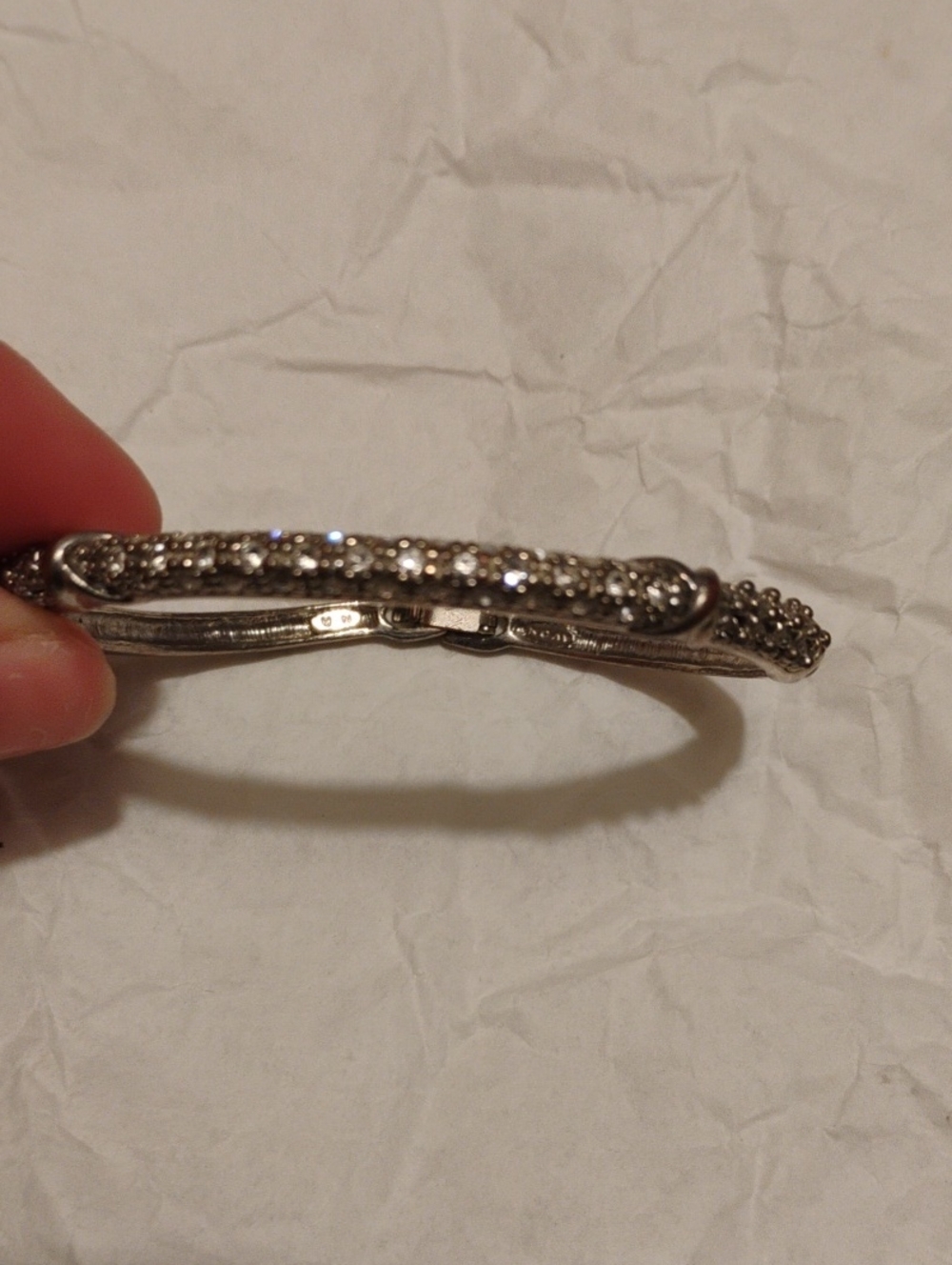 Silver Crystal Pavé Bangle Bracelet - Elegant Women's Jewelry